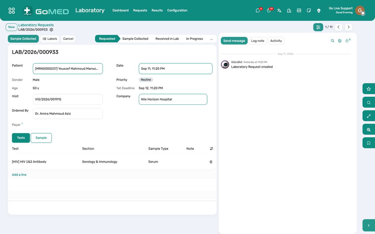 A request: tests, specimens with their custody trail, results and validation.