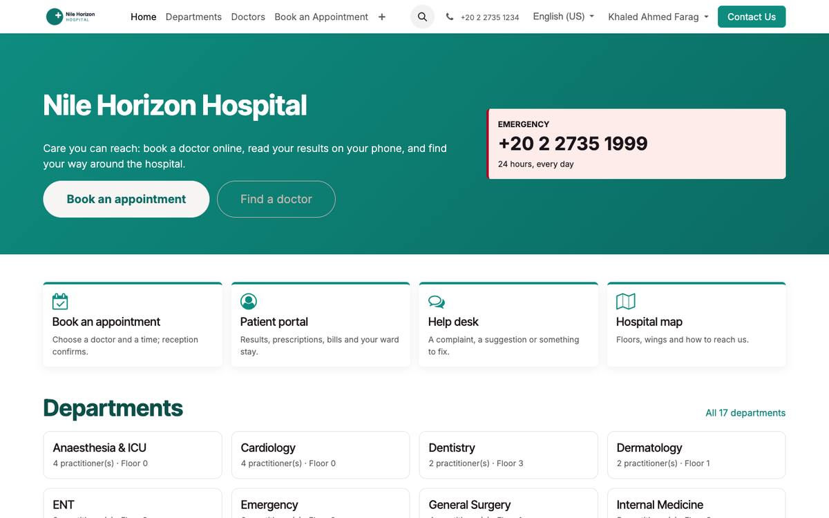 The public home page, branded from the company logo and colours.